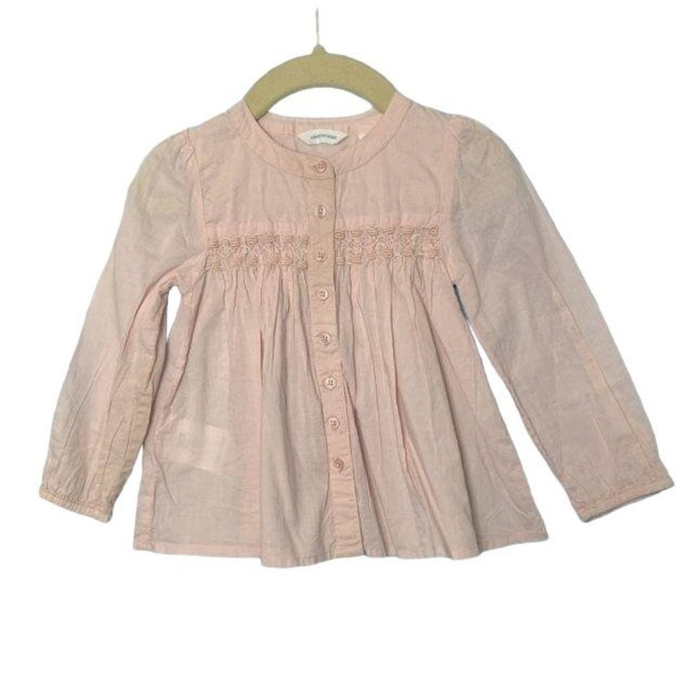 COUNTRY ROAD Girls Lightweight Cotton Blouse 12-18 Smocked Pink Toddler Girl Top
